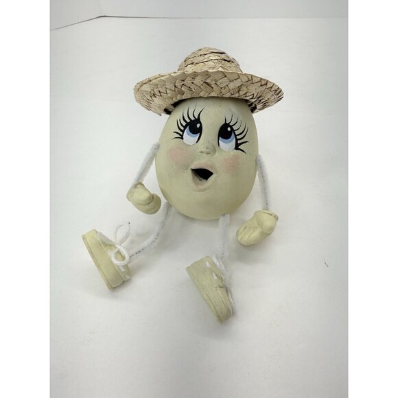 Anthropomorphic Yellow Egg Shelf Sitter Ceramic Vintage Easter Spring Decor 4” - Picture 1 of 9